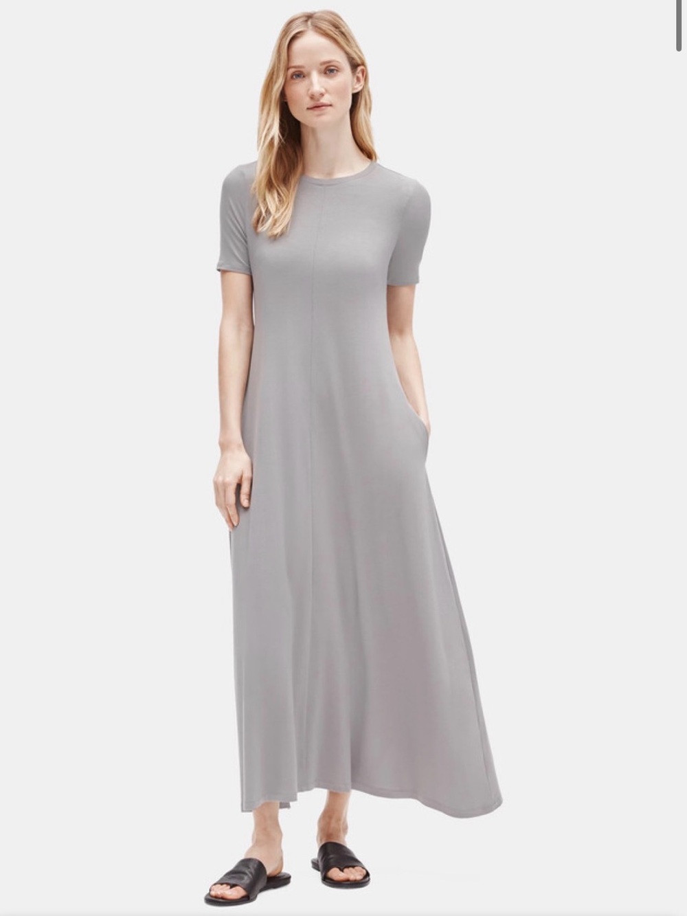 Eileen Fisher Blush Pink Fine Jersey Crew Neck Maxi Dress M